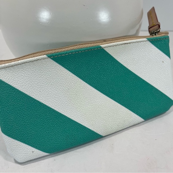 Dooney & Bourke Teal Blue and White Stripe Square Wristlet Coin Purse Wallet 7” - Picture 5 of 6